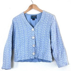 Shaver Lake | Vintage embroidered floral blue patterned short jacket siz…